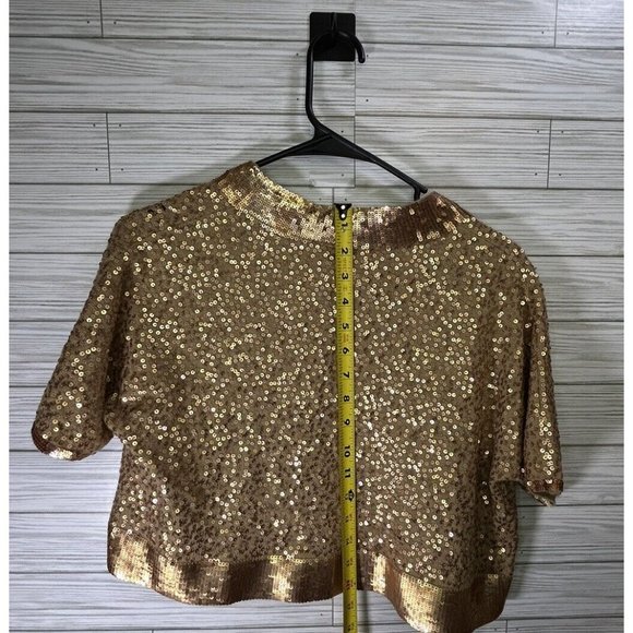 SaKs Fifth Avenue Black Label Bronze Champagne Sequin Cashmere Sweater Sz Lg - Picture 9 of 11